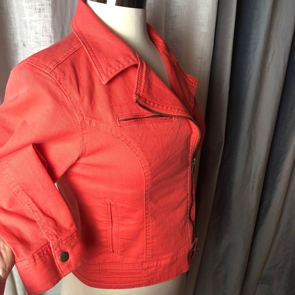 LC Lauren Conrad XS Jean Jacket Coral Color Crop - Picture 5 of 8
